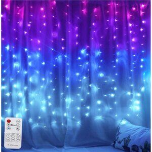 Pink Purple Blue Ombre Curtain Fairy Lights Remote LED String Lights Girls Room